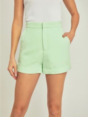 Endless Rose Mint Green High-Rise Cuffed Shorts